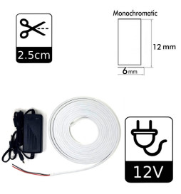 Pakke Neon LED 6000K LED 6mm 12V + Strømforsyning