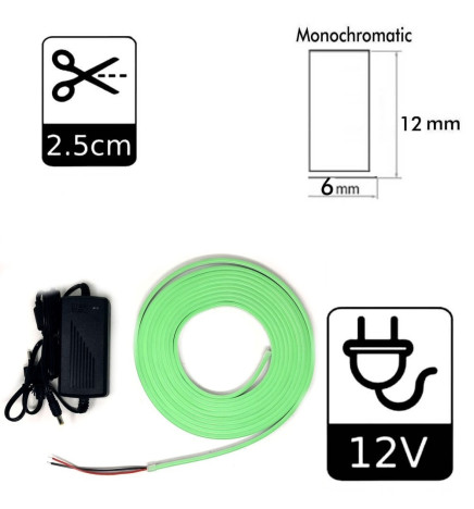 Pack LED Blue Neon LED 6mm 12V +  Power supply