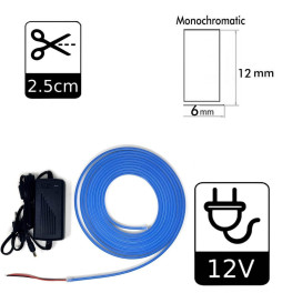 Pack ruban Neon Rouge LED 6mm 12V  + F. Alimentation