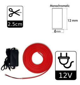 Pakke Rød 6000K Neon LED 6mm 12V + Strømforsyning