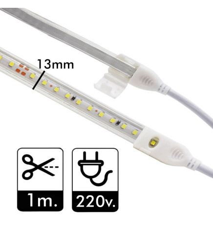 Ruban LED 10W Dimmable 220V AC SMD 2835 120 LED/m Blanc chaud IP65 - 10mm