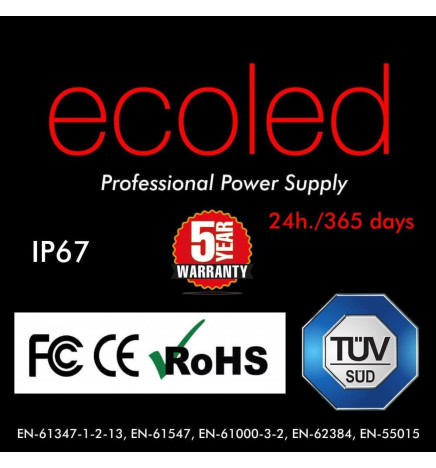 PROFESSIONELL strömförsörjning 24V 200W - ECOLED - IP67 - TÜV