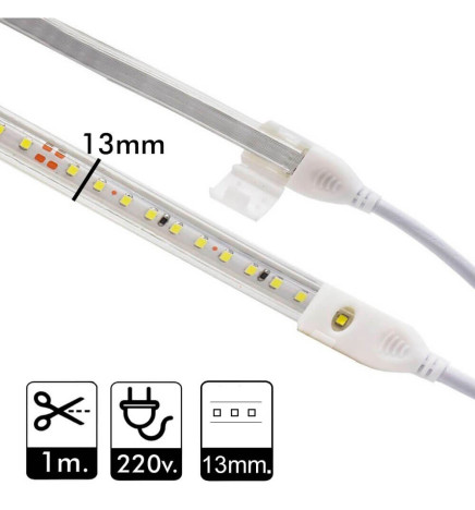 Ruban LED 10W Dimmable 220V AC SMD 2835 120 LED/m Blanc chaud IP65 - 10mm