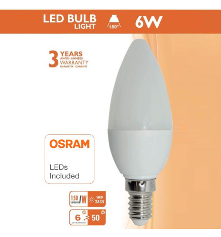 Bombilla LED Vela 6W E14 C37 180º - OSRAM Chip