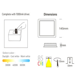 LED Downlight 15W - Firkantet - OSRAM CHIP DURIS E 2835 - CCT - UGR17