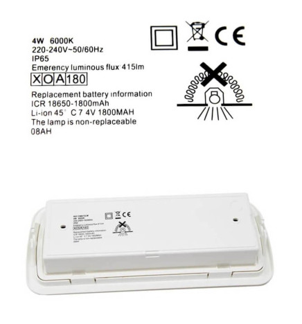 LED nødlys 4W + loftsæt + permanent lysalternativ - IP65