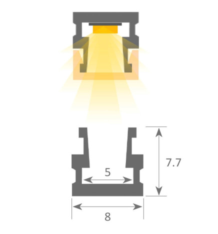 Integroitu LED-lineaarinen palkki - Pinta - DETROIT HOPEA -24V- 0,5m - 1m - 1,5m - 2m