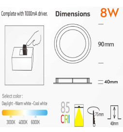 Faretto Downlight LED 8W Circolare - OSRAM CHIP DURIS E 2835 - CCT - UGR19