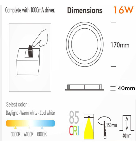 LED Downlight 16W Cirkulär - OSRAM CHIP DURIS E 2835 - CCT - UGR19