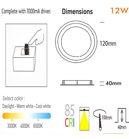 LED-Alasvalo 12W Pyöreä - OSRAM CHIP DURIS E 2835 - CCT - UGR19