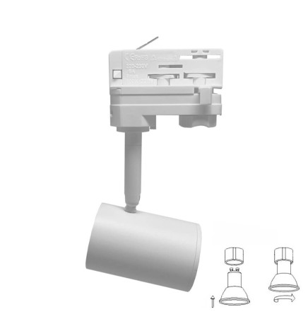 Spot Rail BLANC - culot GU10 - THREE-PHASE