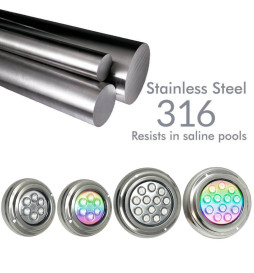 Undervanns LED Spots  RGB - 36W - DC12V - IP68 - Rustfritt stål