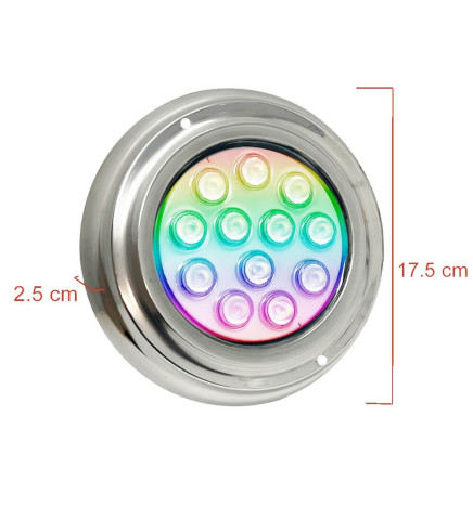 Undervanns LED Spots  RGB - 36W - DC12V - IP68 - Rustfritt stål