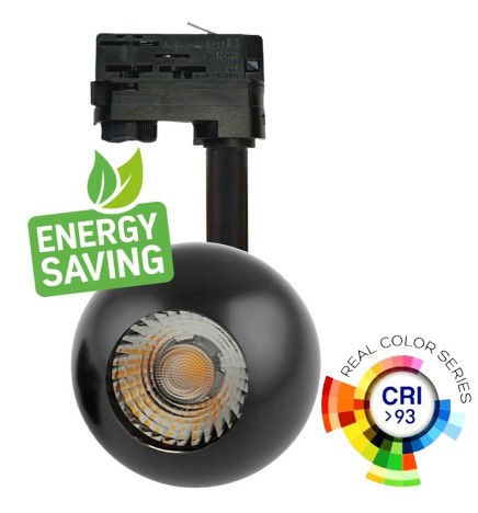 Spot LED 10W FENIX - chrome noir - Rail Triphasé - CRI+93