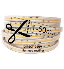 LED-Strip COB 220V | 640 LED/m | 50m | FLIP CHIP | 1650Lm | 15W/M | CRI90 | IP20 | Skær 100 cm