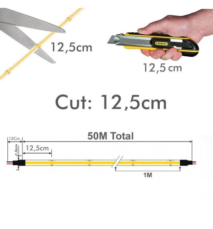 LED-strip COB 220V | 640 LED/m | 50m | FLIP CHIP | 1650Lm | 15W/M | CRI90 | IP20 | Klipp 100 cm