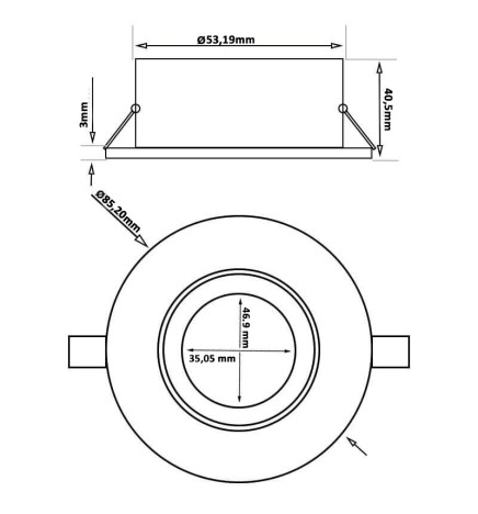 Einstellbarer Runde Kreisring für dichroitische LED GU10 MR16 Lampen - Ø85mm - Aluminium