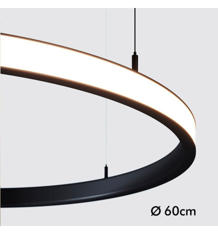 LED Pendellampa - Cirkulär Svart - 37W - SPACE VENUS - 60cm