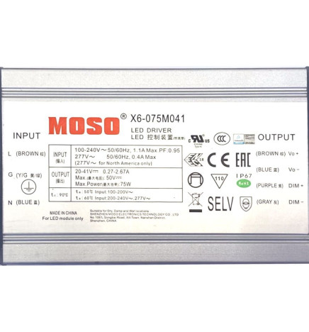 Driver Programmable Dimmable  MOSO X6-075M pour luminaires LED jusqu'à  75W - Garantie 5 ans