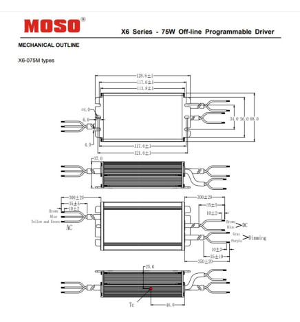 Driver Programmabile dimmerabile MOSO X6-075M per LED 75W -  5 Anni di Garanzia