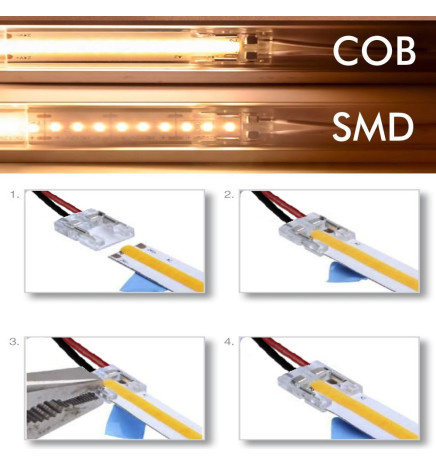 Gjennomsiktig kontakt for LED-strips - COB + SMD - 8mm - 10mm - IP20