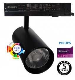 Foco LED 40W - 34W MAYA Negro Carril TRIFÁSICO DRIVER PHILIPS - CRI+92 - UGR13 - HIGH LUMEN 140Lm/W