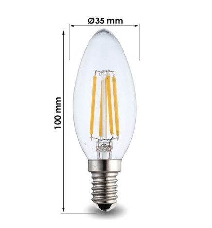 Lampadina LED 4W  Filamento Candela  C35 E14