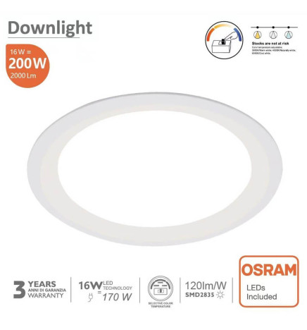 LED Einbauleuchte 16W Rund - OSRAM CHIP DURIS E 2835 - CCT - UGR17