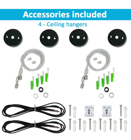 Profilé Aluminium - Noir - POSTDAM - UGR17 Diffuseur Micro Prisme -2 Mètres - Réglette + Suspension