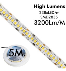 LED-Nauha 24V | 238xLED/m | 5m | SMD2835 | 2200Lm | 20W/M | IP20