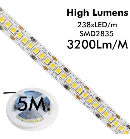 LED-Stripe  24V | 238xLED/m | 5m | SMD2835 | 2200Lm | 20W/M | IP20