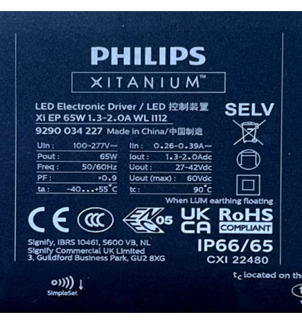 LED-driver - Philips - Programmerbar - XITANIUM Essential - Xi EP 65W - för LED-armaturer upp till 65W