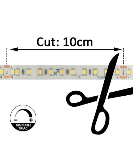 Tira LED 220V | 120xLED/m | 20m | SMD2835 | 1540Lm/M | 14W/M | IP67 | Corte cada 10cm