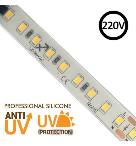 Ruban LED 220V | 120xLED/m | 20m | SMD2835 | 1450Lm/M | 14W/M | IP67 | Corte cada 10cm