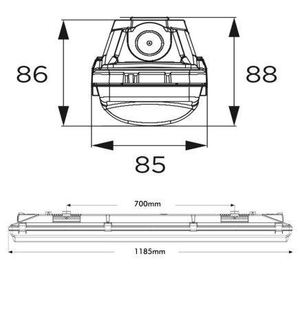 Vanntett integrert LED Armatur - 35W-30W-25W-20W -  OSRAM Driver - 120cm