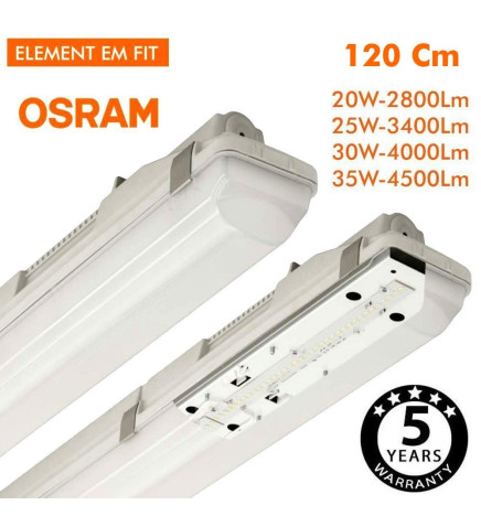 Vandtæt integreret LED-armatur - 35W-30W-25W-20W -  OSRAM Driver - 120cm