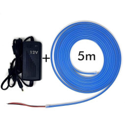 Pakke Blå 6000K Neon LED 6mm 12V + Strømforsyning