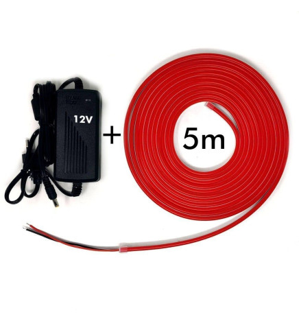 Pack striscia Neon Rosso LED 6mm 12V + Alimentatore