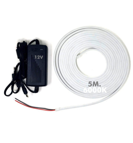 Pakkaus Neon LED 6000K LED 6mm 12V + Virtalähde