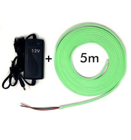 Pack Grønn 6000K Neon LED 6mm 12V + Strømforsyning