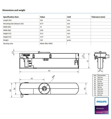 LED-drivrutin - Philips XITANIUM - för trefasspår XI 34W/a0.7-0.85A 40V DS 3CW 230V - 5 års garanti