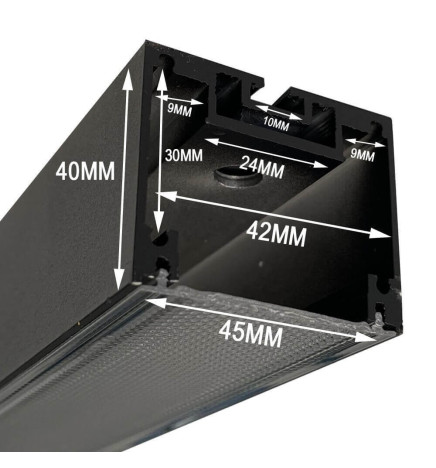 Aluminum Profile- Black - POSTDAM - UGR17 Micro Prism Diffuser -2 Meters - Batten + Pendant