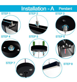 LED 56W Lineare - 2 metri - Nero - Striscia LED + Lampadario POSTDAM - UGR17