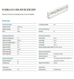 LED-ohjain - Philips XITANIUM - kolmivaiheiselle kiskolle XI 36W-42W/a0.9-1.05A 40V DS 3CW 240V - 5 vuoden takuu