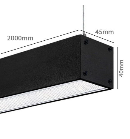 LED 72W Linear - 2 meters - Black - Strip Light + POSTDAM Pendant - UGR17