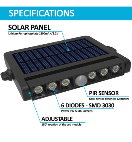 Solcellsspotlight - justerbart - LED - 5W - Rörelsesensor - 4000K