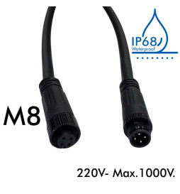 Vanntett kontaktkabel 12V-24V - IP68 - M8 - Han - Hun