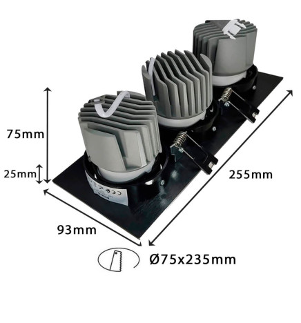 45W LED Downlight - Adjustable - BLACK - Triple - CRI+92 - UGR13