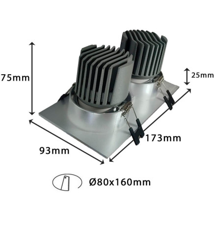Downlight LED 30W -  Orientabile - BIANCO Doppio - CRI+92 - UGR13