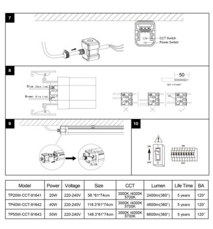 Réglette Étanche LED Intégrée 55W Philips Driver - LUMINAIRE - 3CCT - 150cm
